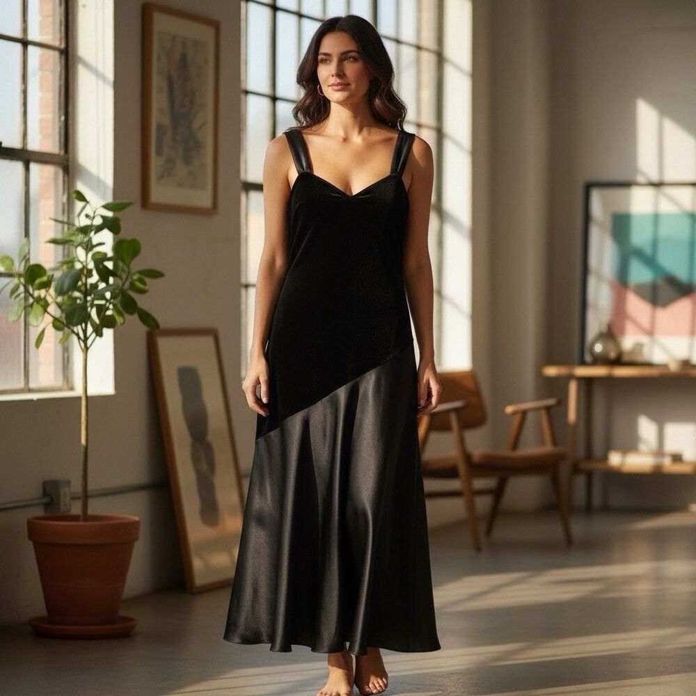 Y2K Evan Picone Velvet Babydoll Midi Dress size 10 fits 6 black